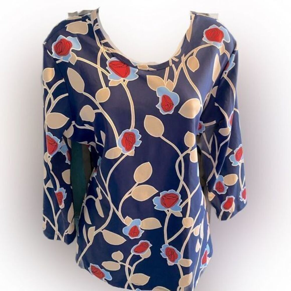 J McLaughlin Floral Long sleeve Top - XL navy red floral print , nylon spandex